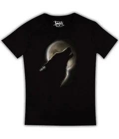 Прикольные футболки: волк воет на луну